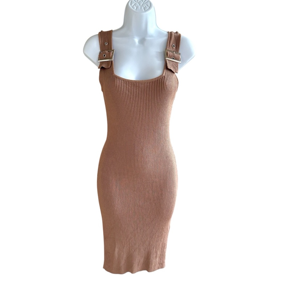 Bar III Tan Ribbed Mini Dress